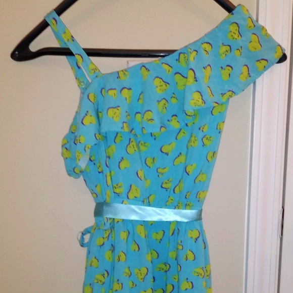 (KIDS)Ruffle Layer Dress(Blue w/Lime Green Hearts) - Picture 3 of 5